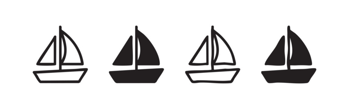 Sailboat and Sailing Icon Set - Nautical Leisure and Ocean Travel Symbol