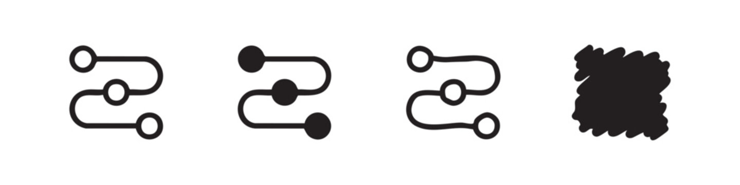 Process and connection pathway icon set with multiple nodes