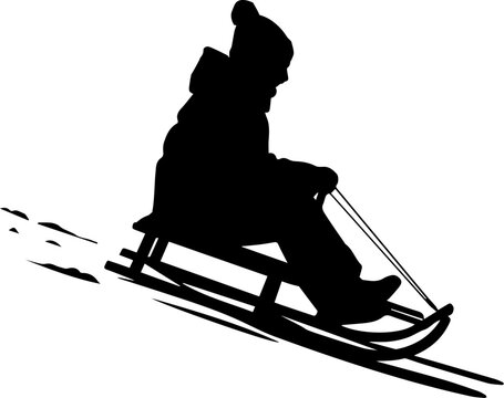 Silhouette of a Child Sledding Down a Snowy Slope on a Winter Day Vector Illustration