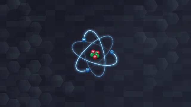 A captivating microscopic view of an atom, revealing its intricate structure with vibrant subatomic particles orbiting dynamically.