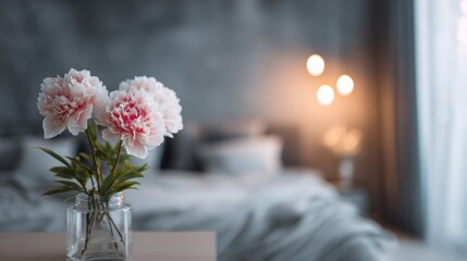 Obraz premium Pink flowers in a glass jar