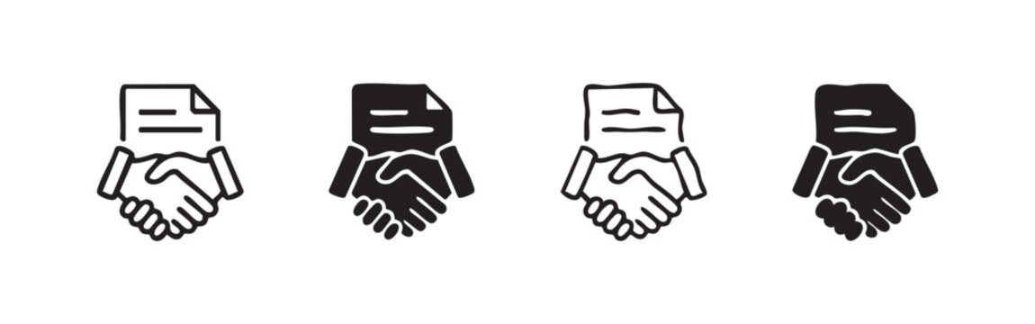 Icons for handshake, agreement, partnership, and contract finalization