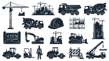Obraz premium Construction Site Scene with Heavy Machinery, Cranes, and Buildings