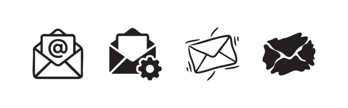 Email icon with settings and at symbol variations