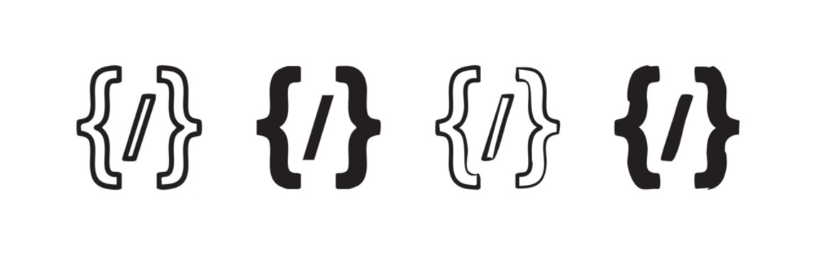 Coding brackets icon set, various styles and fills