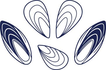 Fototapeta premium Mussels Shell Collection Outline Seafood Set. Marine Mussels Shell Outline Collection Set. Seafood Mussels Shell Line Collection Set. Ocean Mussels Shell Outline Collection Set. Mussels Shell Minimal