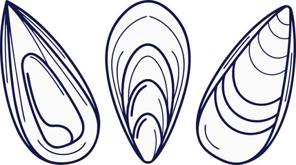 Mussels Shell Collection Outline Seafood Set. Marine Mussels Shell Outline Collection Set. Seafood Mussels Shell Line Collection Set. Ocean Mussels Shell Outline Collection Set. Mussels Shell Minimal © M43