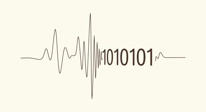 Minimalist Illustration of an Audio Waveform Transitioning into Binary Digits for Technology.