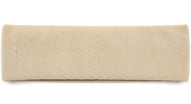 Beige knitted headband isolated on white background