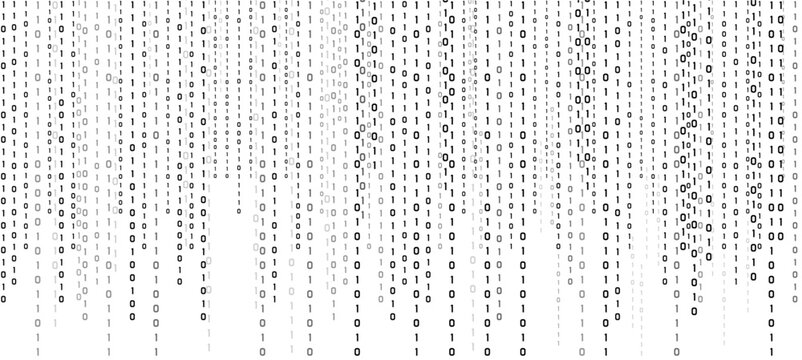 Digital code background with vertical binary pattern. Vector monochrome cyber texture with ones and zeros for abstract software concept. Programming layout, network system and futuristic interface