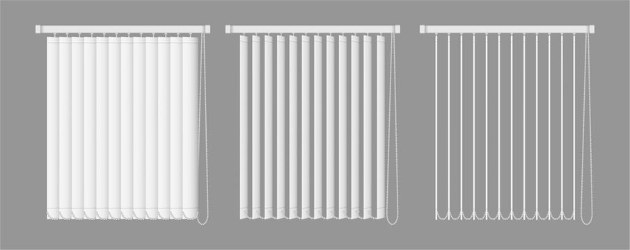 Shades or shutters mockup with partially open blinds. Vector realistic window louvers in various open positions. Interior design or home staging. Projects or advertising for product