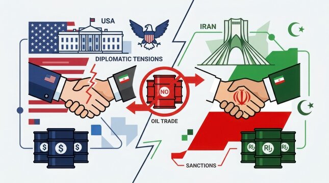 3d illustration of us iran diplomatic tension with oil crisis and global economy impact