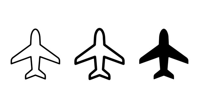 Airplane icons, aircraft symbols, flight illustrations, travel graphics