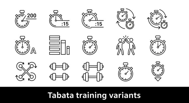 Black and white tabata training variants icons