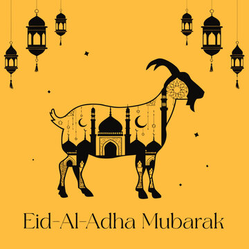 Make designs for Eid ul Azha posts on Vector Social Media. Happy Eid al-Adha! A flat style with an Islamic background. Mubarak's Islamic ancestry.