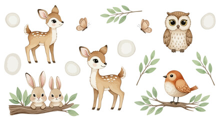 Naklejka premium Whimsical woodland creatures