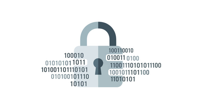 Cyber security digital padlock binary code background illustration
