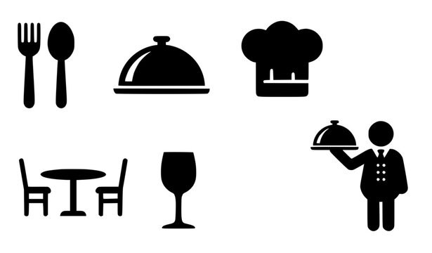 Restaurant catering pictogram icon collection with cutlery tableware and service symbols isolated on white