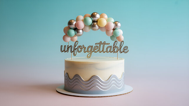 elegant pearl beaded cake topper with unforgettable script on pastel ombr&eacute; cake
