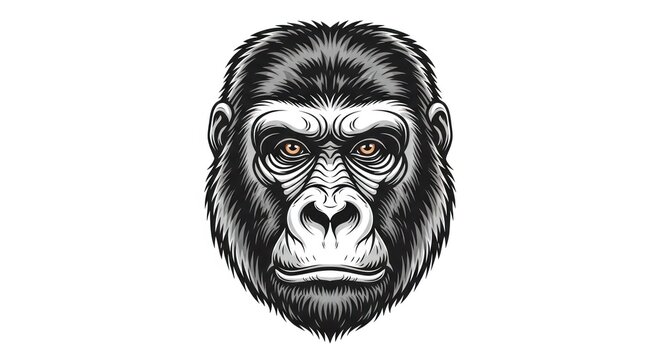Detailed gorilla head illustration isolated on white background