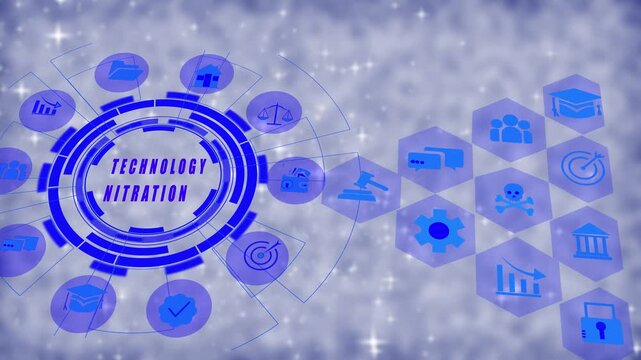 Advanced digital technology infographic interface featuring dynamic circular hud and hexagonal data representing global business connectivity, cyber security, and modern