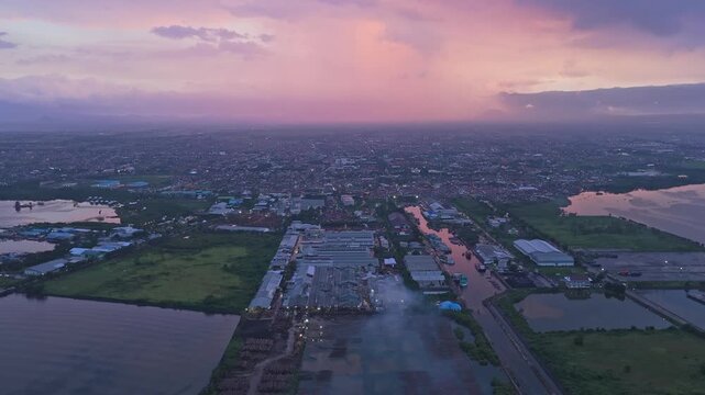 Aerial view of probolinggo city harbor at sunset