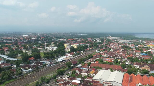 Aerial view flying over probolinggo city in east java indonesia