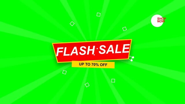A vibrant green screen background with a red and yellow "FLASH SALE UP TO 70% OFF" banner, perfect for promotions and advertising.
