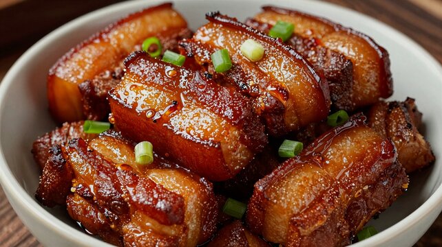 With minced green onions and fatty meat