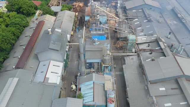 Aerial view of sawmill processing logs in probolinggo indonesia