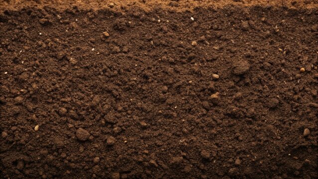 Rich Dark Brown Soil Texture A Detailed Close-Up View of Fertile Ground