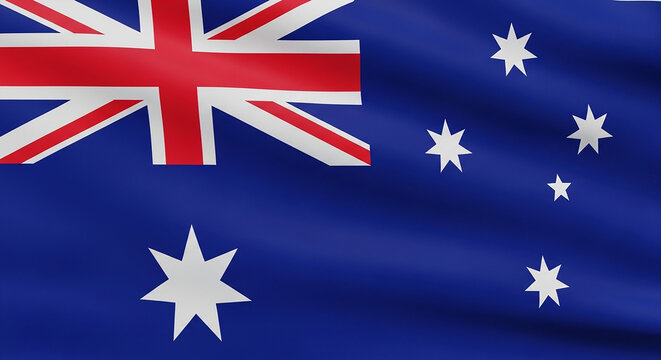 Waving Australian Flag with Southern Cross Stars and Union Jack