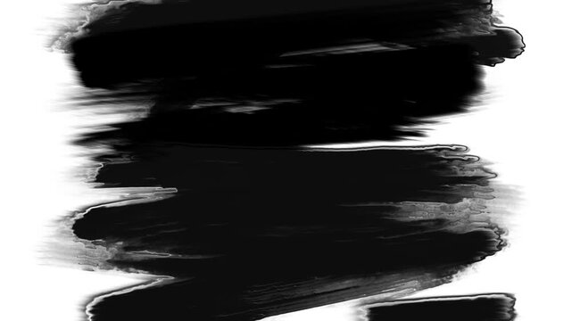 Black ink brush strokes white background with hand drawn paint stains and grunge texture artistic transitions, brush stroke grunge Silhouettes animation. for masks, , fades, mattes, reveals. masks,