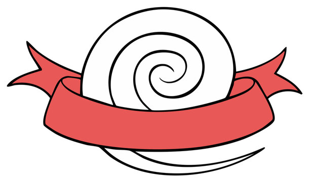 Simple cartoon snail shell illustration with a decorative blank red ribbon banner element
