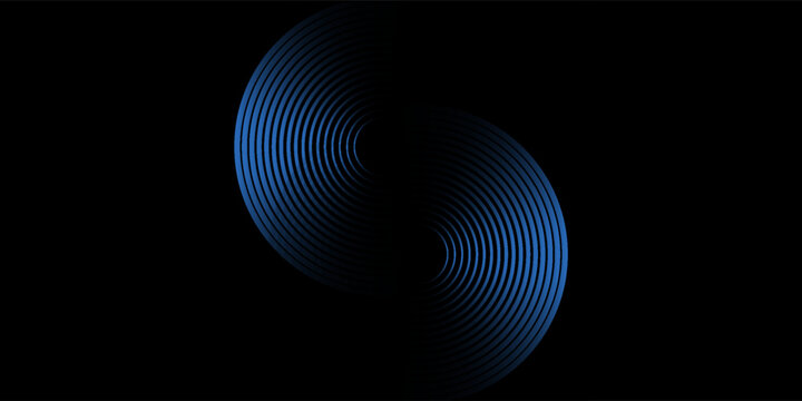 WiFi light effect, sound wave icons, radar signal concept. Blue wireless network glowing elements, neon echo or scan effect. Vector illustration.