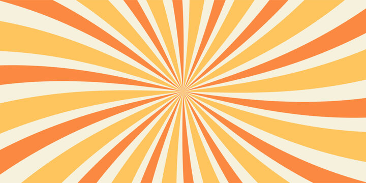 Swirling radial ice cream background. Orange groovy vortex spiral twirl. Twirl sunburst psychedelic pattern. Orange lollipop texture. Swirl candy background. Vector illustration.