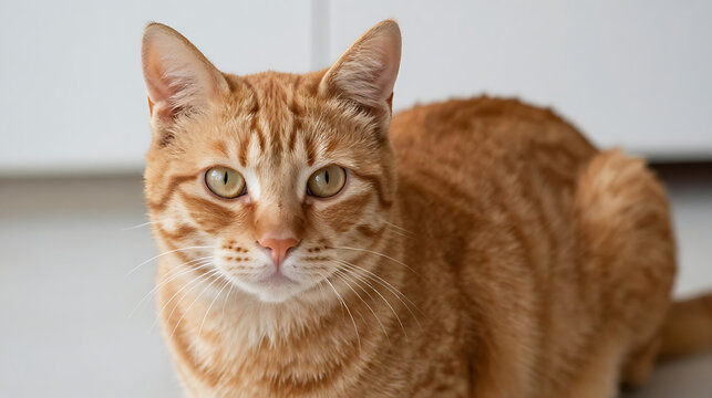  oronge cat red tabby cat with bright eyes and long white whiskers, a domestic feline pet with soft furry ears and beautiful kitten-like features