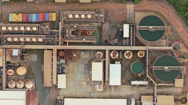 Aerial top down view of industrial mineral processing plant
