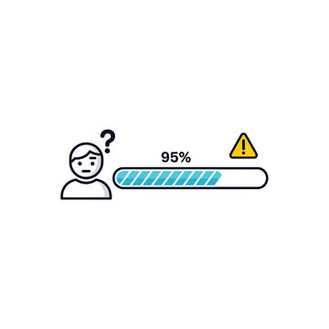 Confused person with loading bar and warning sign.