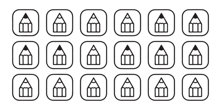 Grid of rounded square icons featuring simple pencil graphics for user interface design and software menus.