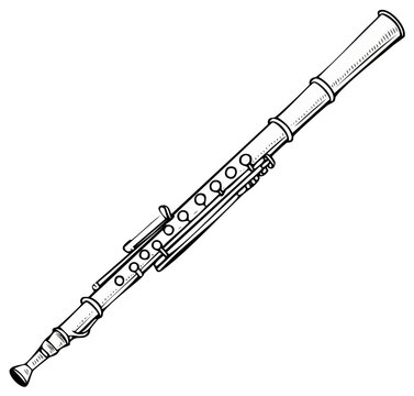 Detailed black and white illustration of a woodwind instrument