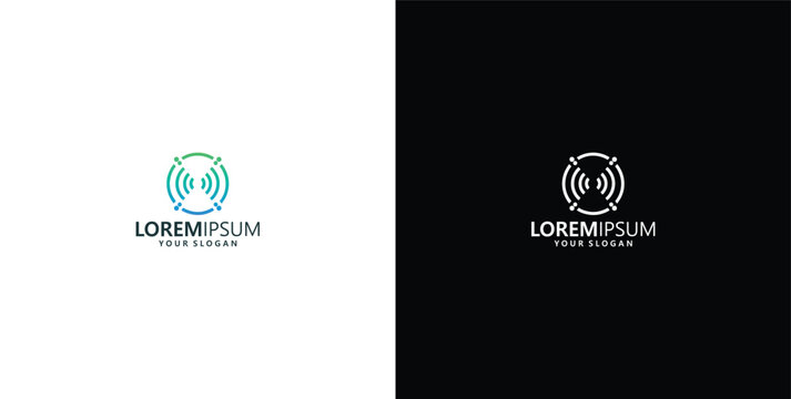 Minimalist abstract technological infinity loop logo design concept for digital solutions and connectivity
