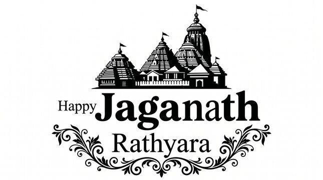 Lord Jagannath, Balabhadra and Subhadra on annual Rathayatra festival concept with hand draw lettering Happy Jagannath Rathyatra vector art illustration design with Transparent Background ...