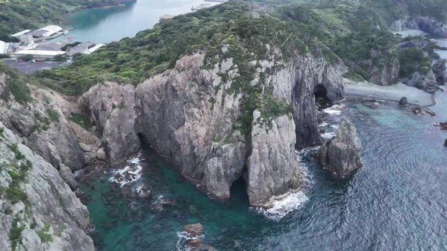 Aerial View of Sea Alps Rock Formations in Omi Island Nagato Japan, 4K Coastal Landscape 16