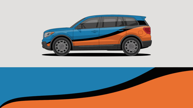 Blue and orange family SUV vehicle.