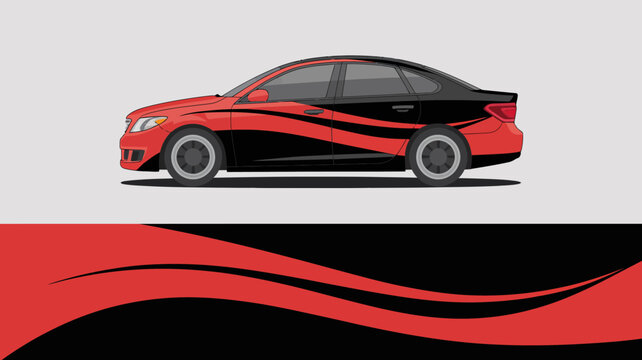 Red and black sports car design.