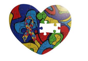 Fototapeta premium Colorful puzzle pieces forming a heart shape