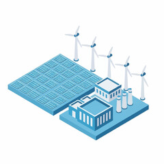 Renewable energy power plant with solar panels and wind turbines. © Dion