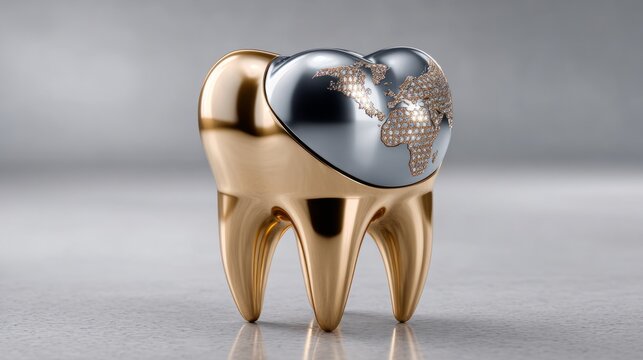 Unique dental sculpture combines tooth design with globe pattern for artistic display