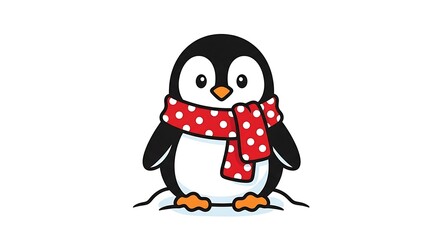 Obraz premium Cute penguin wearing red scarf standing.